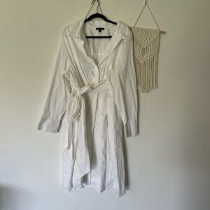 Lane Bryant White Tie Waist Collared Midi Dress